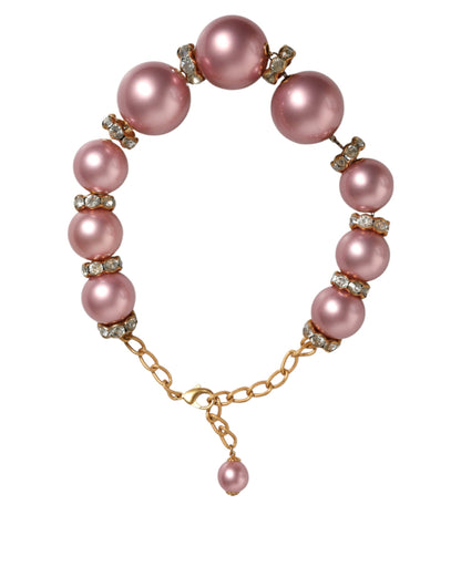 Dolce & Gabbana Pink Maxi Faux Pearl Beads Crystals Gold Chain Necklace