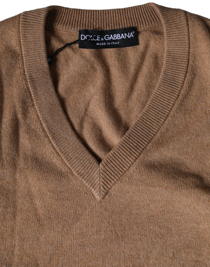 Dolce &amp; Gabbana – Pullover aus Kaschmirstrick mit V-Ausschnitt in Braun