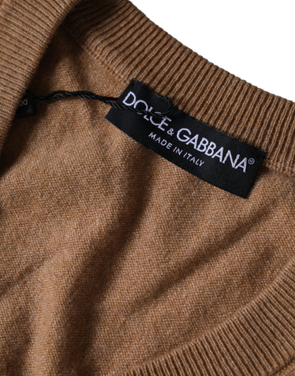 Dolce &amp; Gabbana – Pullover aus Kaschmirstrick mit V-Ausschnitt in Braun