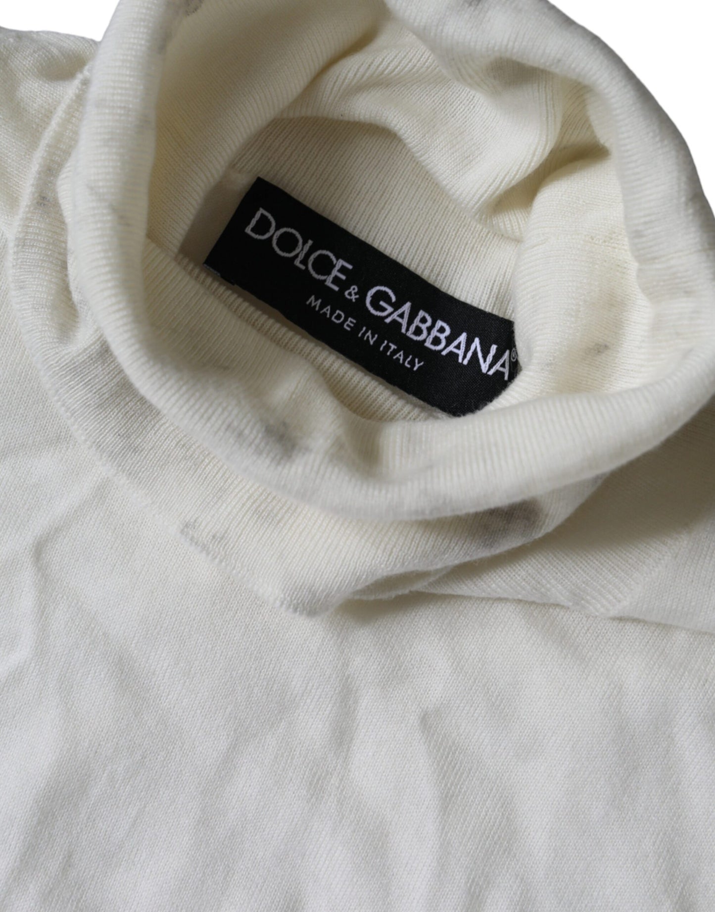 Dolce & Gabbana Off White Wool Turtle Neck Pullover Sweater