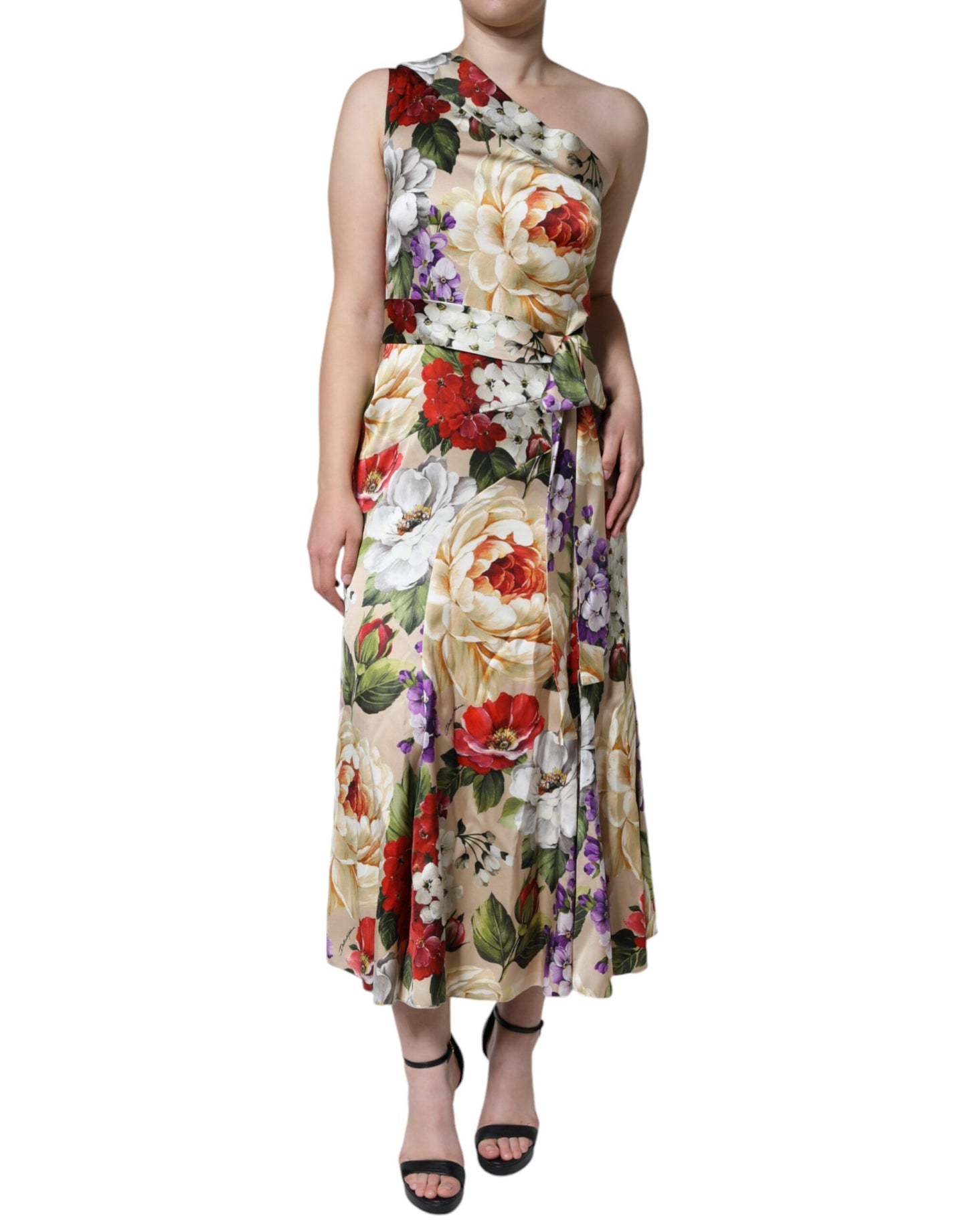 Dolce &amp; Gabbana Mehrfarbiges One-Shoulder-Kleid aus Stretch-Seide mit Blumenmuster