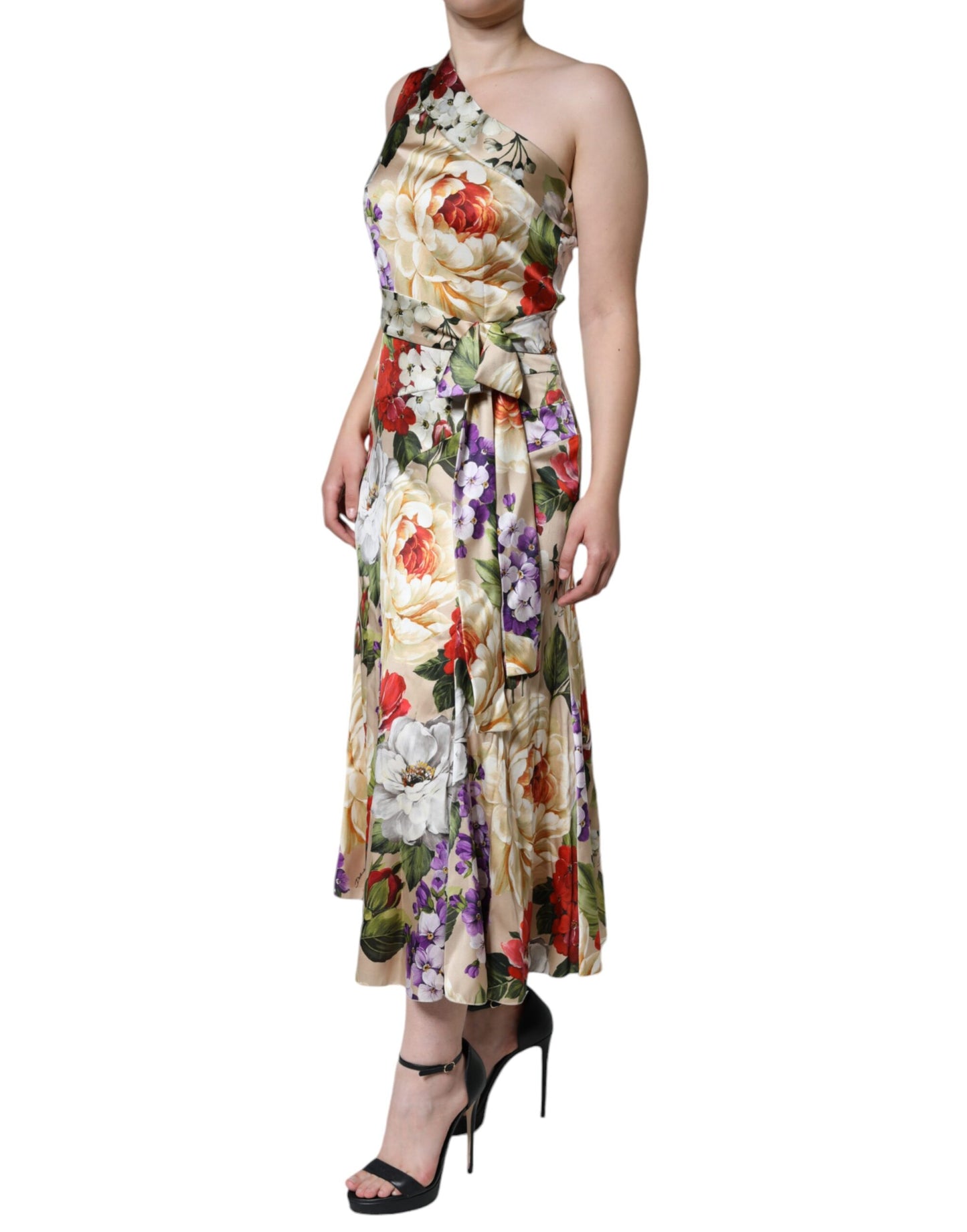 Dolce &amp; Gabbana Mehrfarbiges One-Shoulder-Kleid aus Stretch-Seide mit Blumenmuster