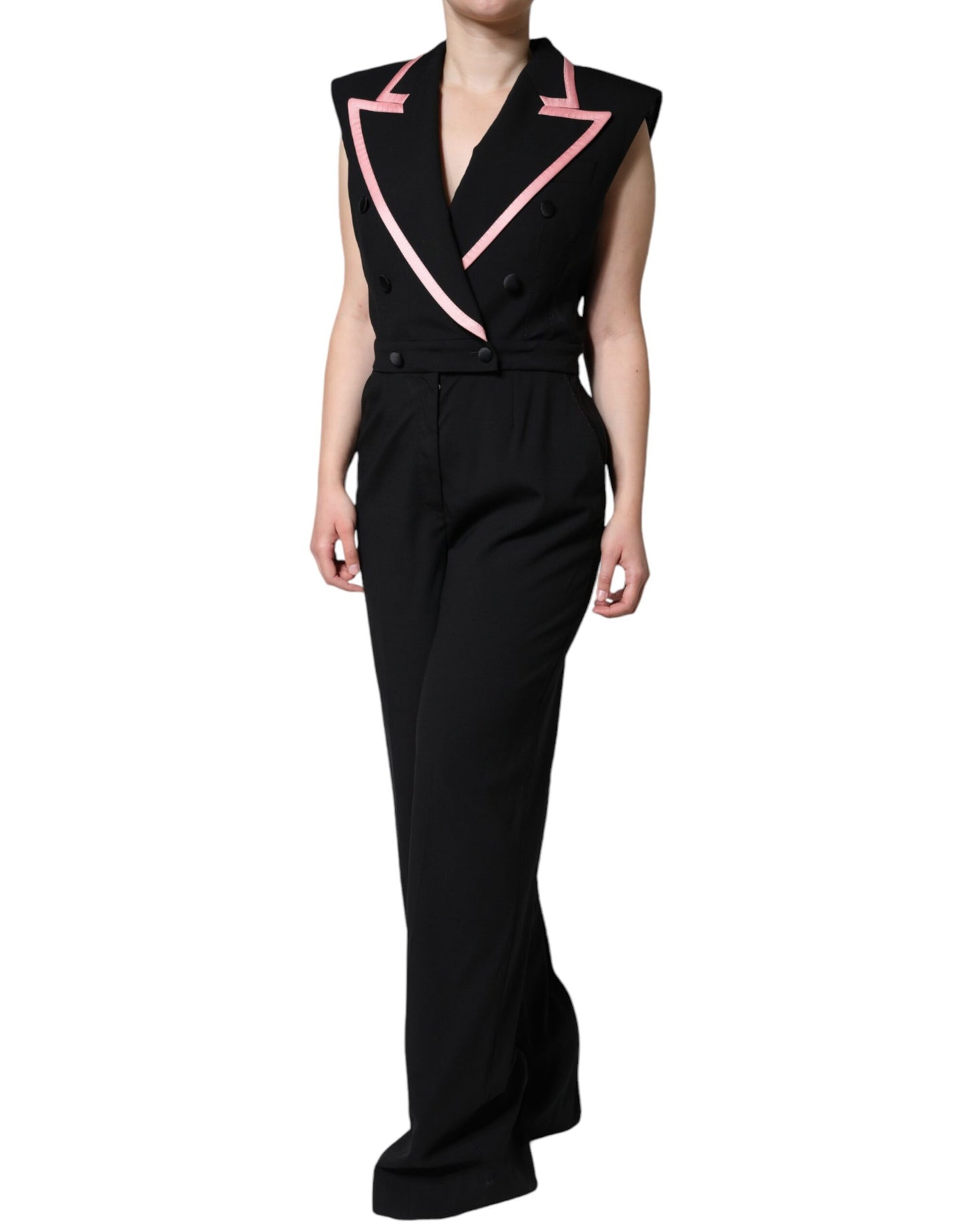 Dolce &amp; Gabbana – Schwarzes ärmelloses Jumpsuit-Kleid aus Wollmischung