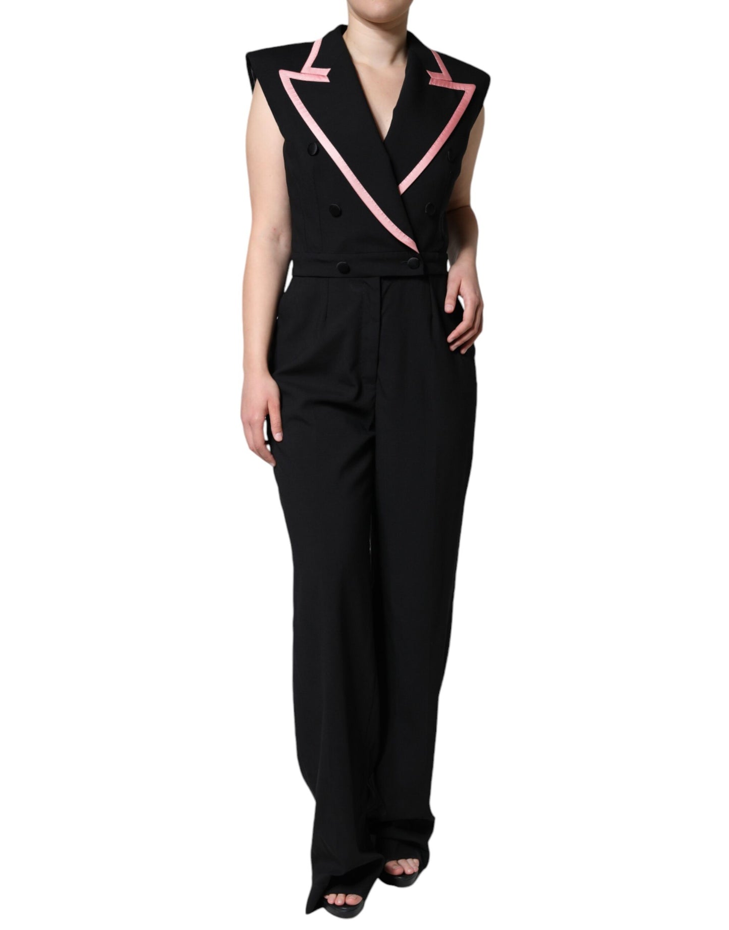 Dolce &amp; Gabbana – Schwarzes ärmelloses Jumpsuit-Kleid aus Wollmischung