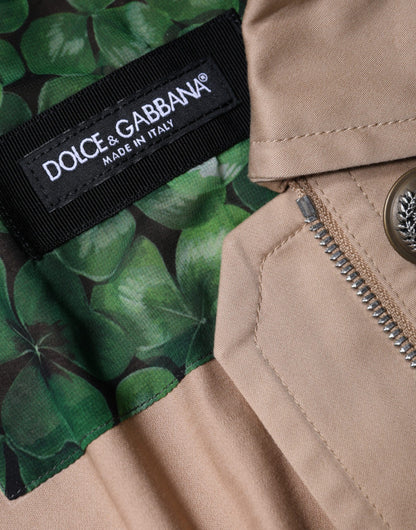 Dolce &amp; Gabbana – Beigefarbene, langärmlige Manteljacke aus Baumwolle mit Kragen