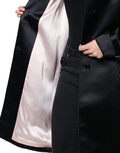 Dolce & Gabbana Black Polyester Organza Belted Coat Jacket