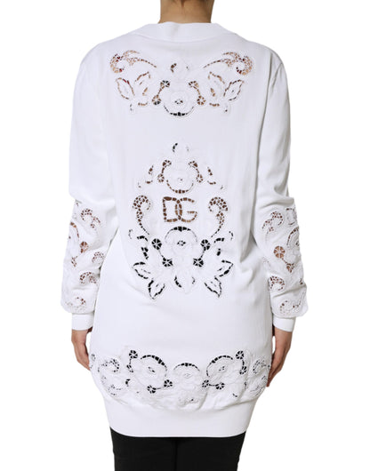 Dolce &amp; Gabbana – Weißer Cardigan aus Viskose mit Blumenmuster und Cut-Outs