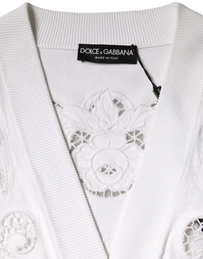 Dolce &amp; Gabbana – Weißer Cardigan aus Viskose mit Blumenmuster und Cut-Outs