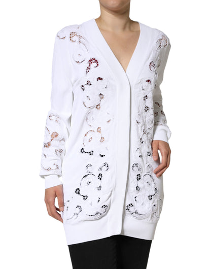 Dolce &amp; Gabbana – Weißer Cardigan aus Viskose mit Blumenmuster und Cut-Outs