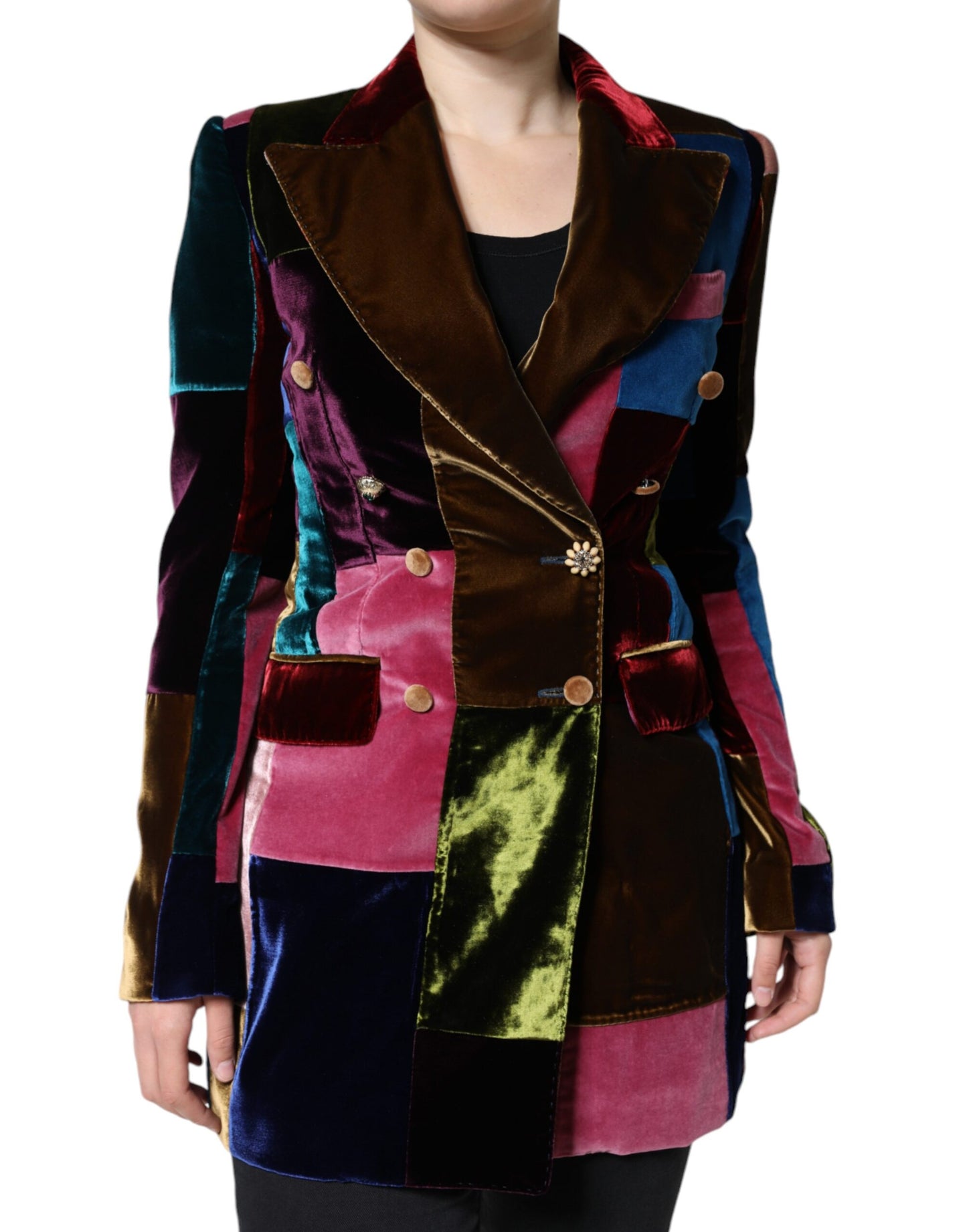 Dolce &amp; Gabbana – Mehrfarbige, zweireihige Blazerjacke im Patchwork-Stil