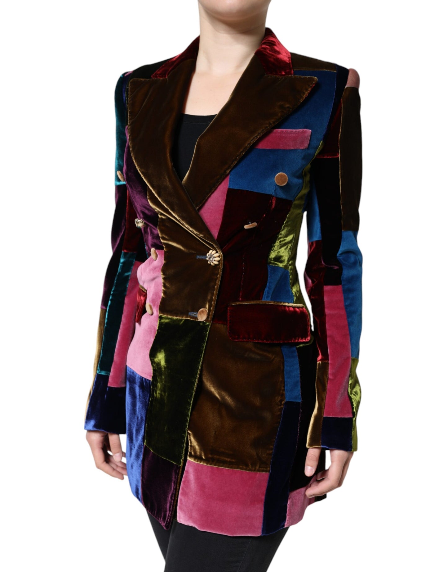 Dolce &amp; Gabbana – Mehrfarbige, zweireihige Blazerjacke im Patchwork-Stil