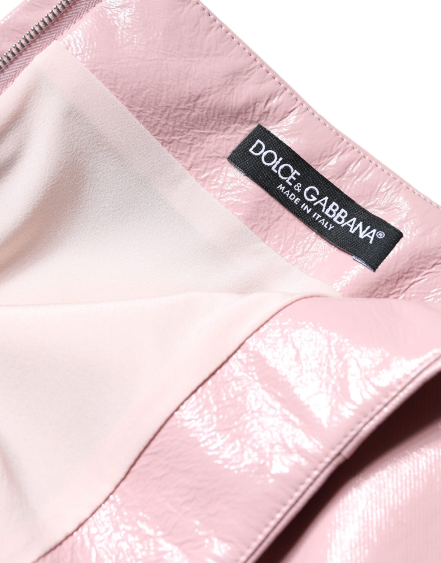 Dolce &amp; Gabbana – Minirock aus glänzender rosa Baumwolle mit hoher Taille