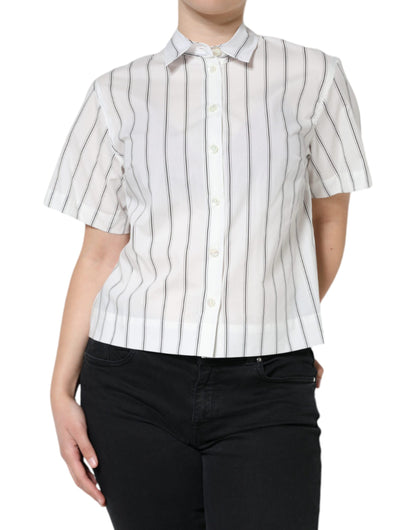 Dolce & Gabbana White Striped Collared Short Sleeve Polo Top