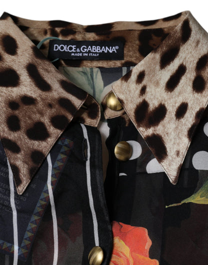 Dolce &amp; Gabbana – Mehrfarbiges Patchwork-Blusetop aus Seide mit Kragen