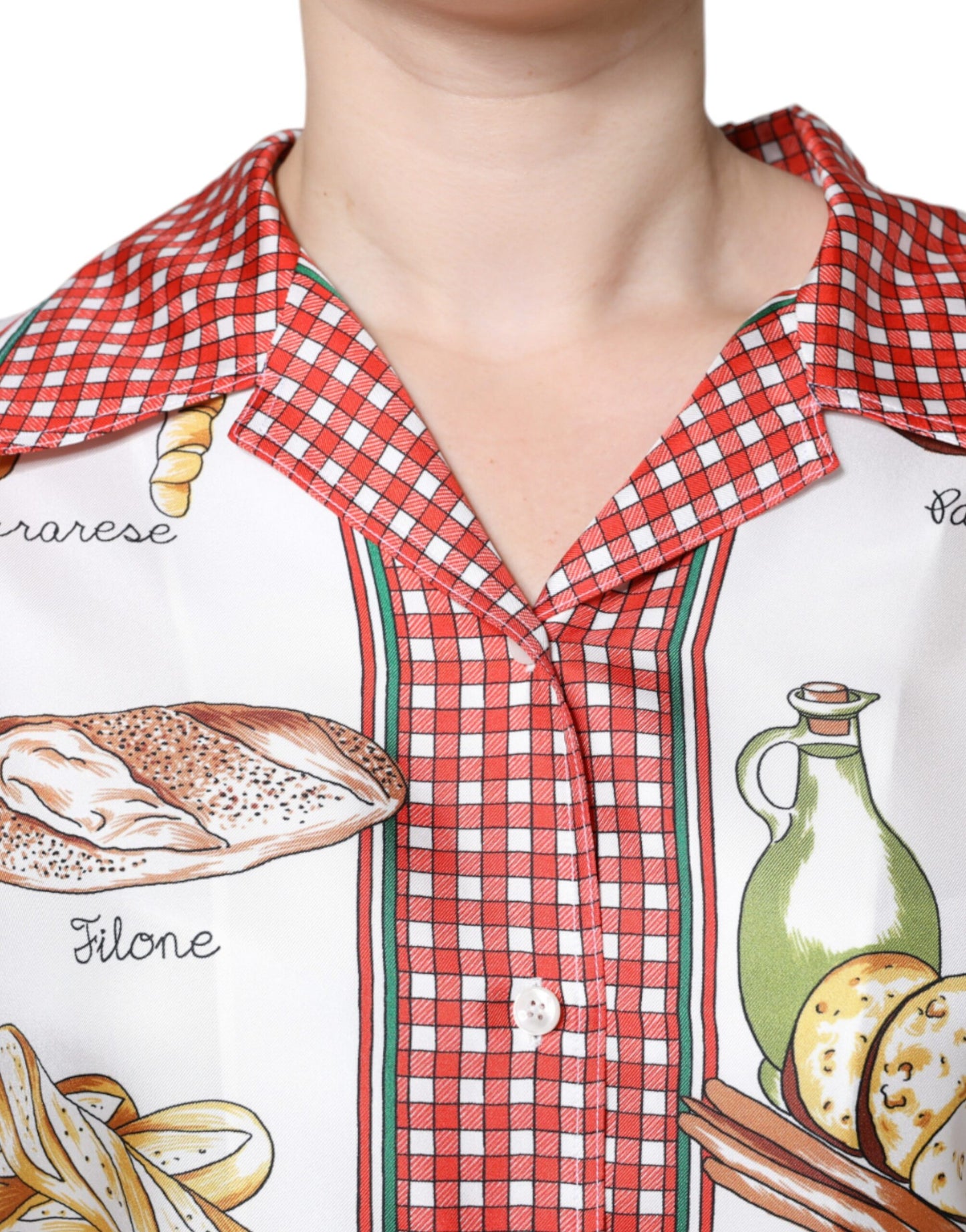 Dolce &amp; Gabbana – Blusentop mit Kragen und mehrfarbigem Brot-Print