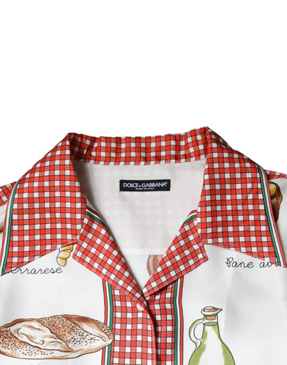 Dolce &amp; Gabbana – Blusentop mit Kragen und mehrfarbigem Brot-Print