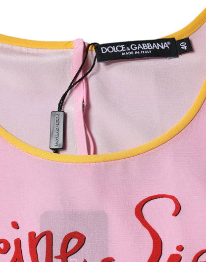 Dolce &amp; Gabbana – Kurzärmliges Oberteil aus rosa Seide mit Araneine-Siciliana-Print