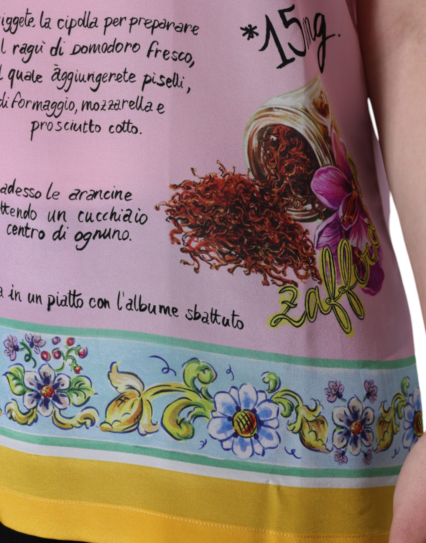 Dolce &amp; Gabbana – Kurzärmliges Oberteil aus rosa Seide mit Araneine-Siciliana-Print