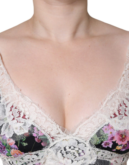 Dolce &amp; Gabbana – Schwarze Bluse mit kurzen Ärmeln und Blumenspitze