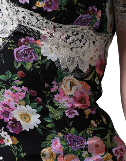 Dolce &amp; Gabbana – Schwarze Bluse mit kurzen Ärmeln und Blumenspitze