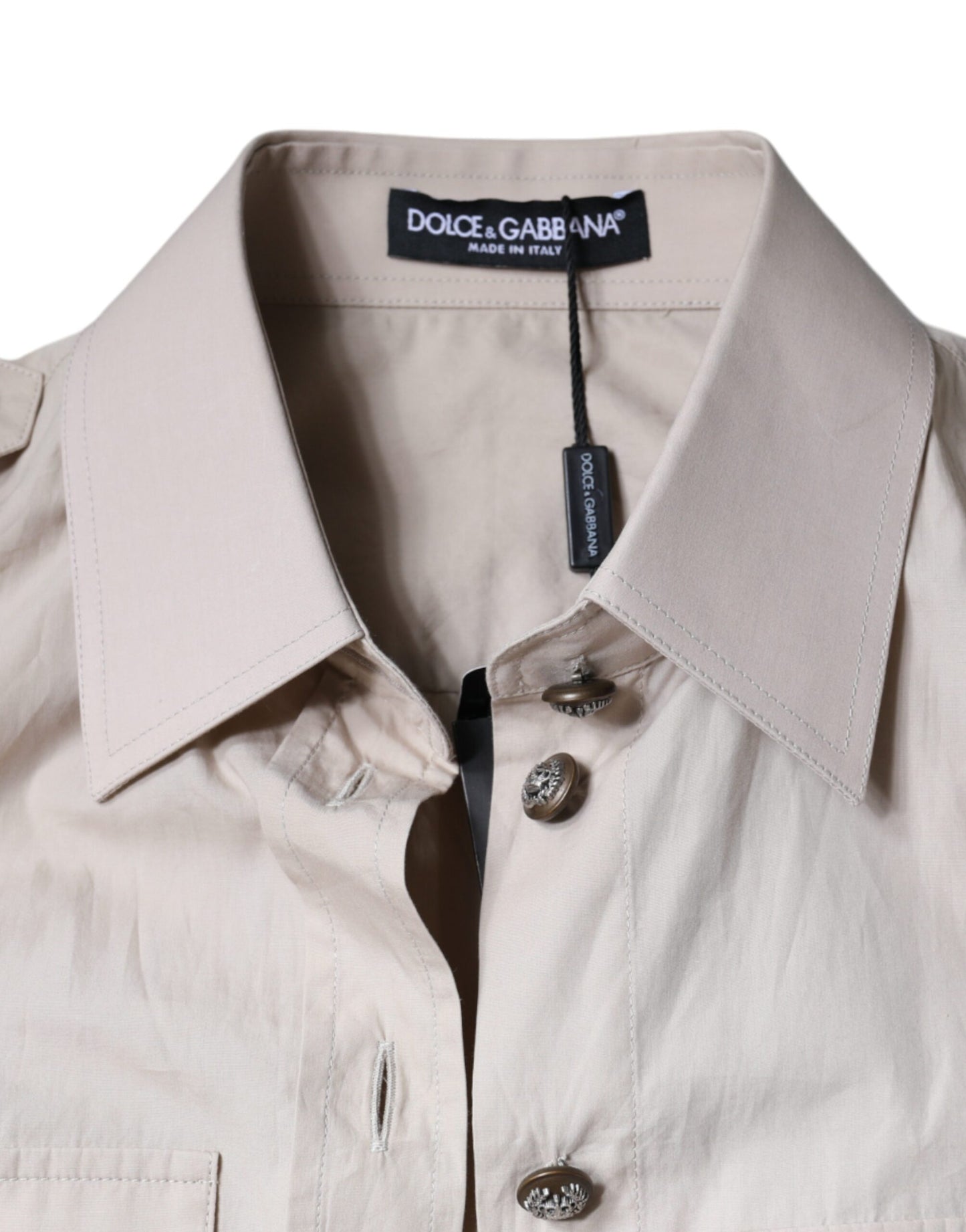 Dolce &amp; Gabbana – Beiges Button-Down-Hemd aus Baumwolle mit Kragen