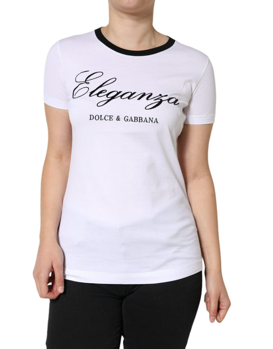 Dolce &amp; Gabbana – Weißes, kurzärmliges Baumwoll-T-Shirt mit Eleganza-Print