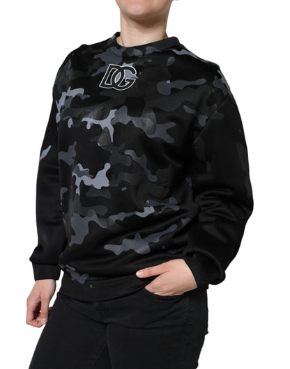 Dolce &amp; Gabbana – Sweatshirt mit Rundhalsausschnitt und Camouflage-Muster, Schwarz