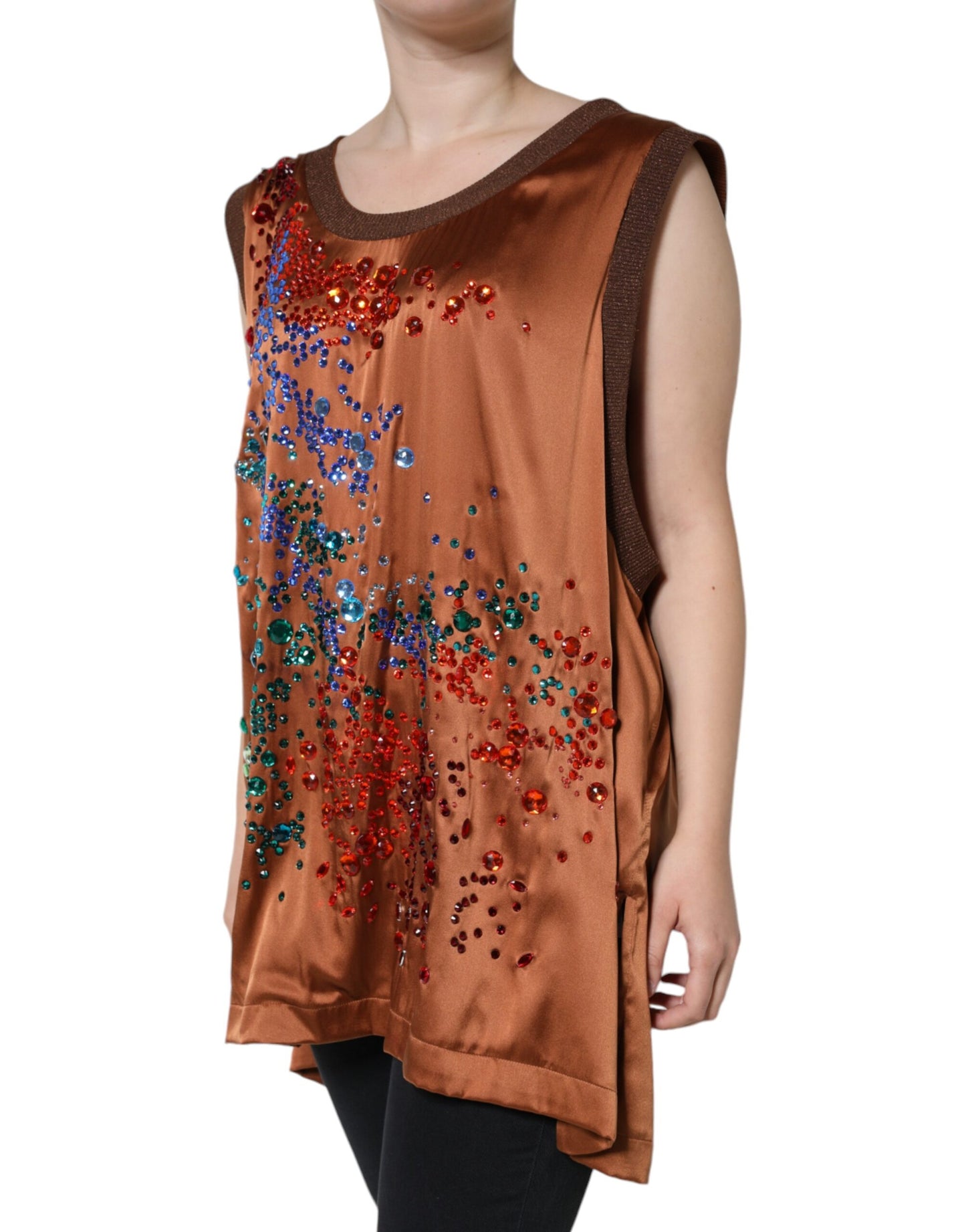 Dolce & Gabbana Brown Crystal Embellished Sleeveless Tank Top