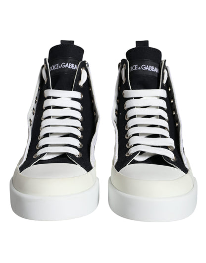 Dolce &amp; Gabbana – Weiße, schwarze Canvas-Sneaker mit Logo