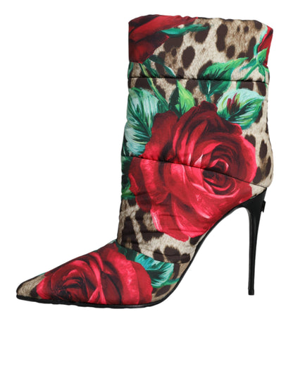 Dolce &amp; Gabbana – Mehrfarbige Stiefel mit Leopardenmuster und Rose, mittelhoher Wadenlänge