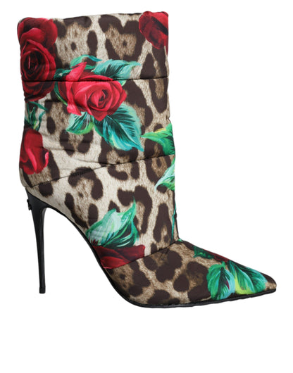 Dolce &amp; Gabbana – Mehrfarbige Stiefel mit Leopardenmuster und Rose, mittelhoher Wadenlänge