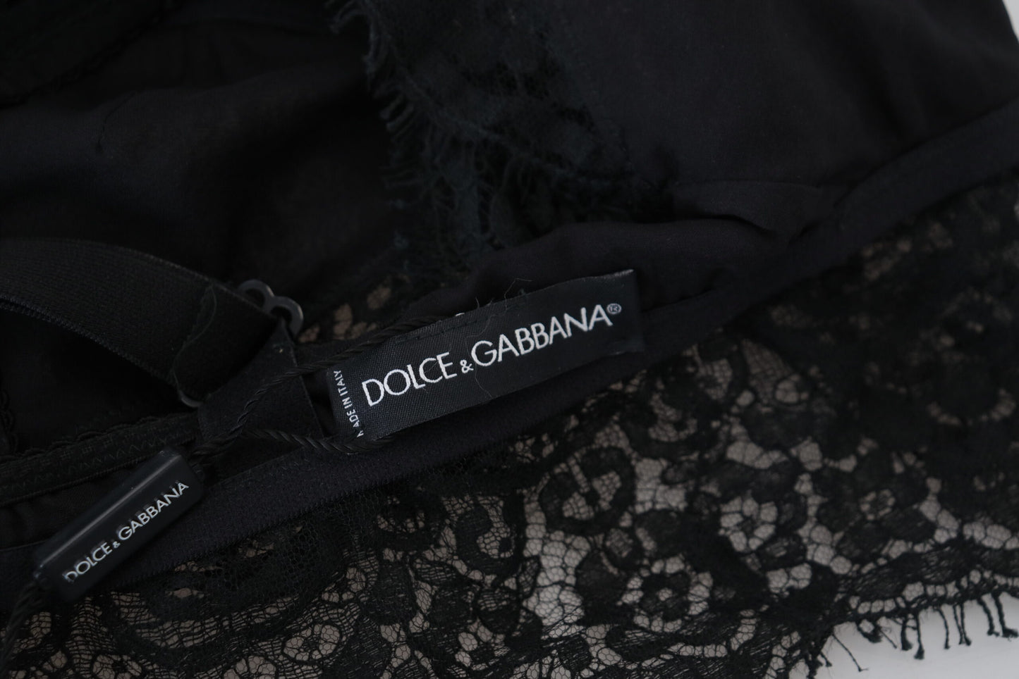 Dolce &amp; Gabbana – Schwarze Stretch-Bralette-Unterwäsche aus floraler Spitze