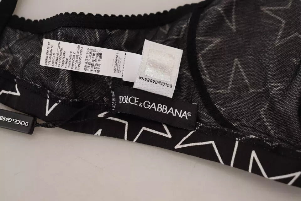 Dolce &amp; Gabbana – Schwarzer bügelloser Baumwoll-BH „Millennials Star“