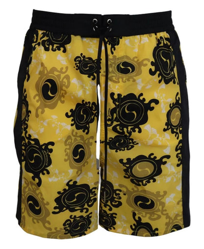 Dsquared² Gelb Schwarz Bedruckte Nylon Beachwear Shorts Bademode