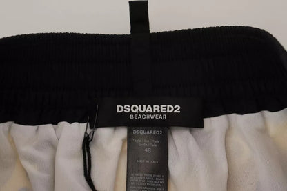 Dsquared² Gelb Schwarz Bedruckte Nylon Beachwear Shorts Bademode