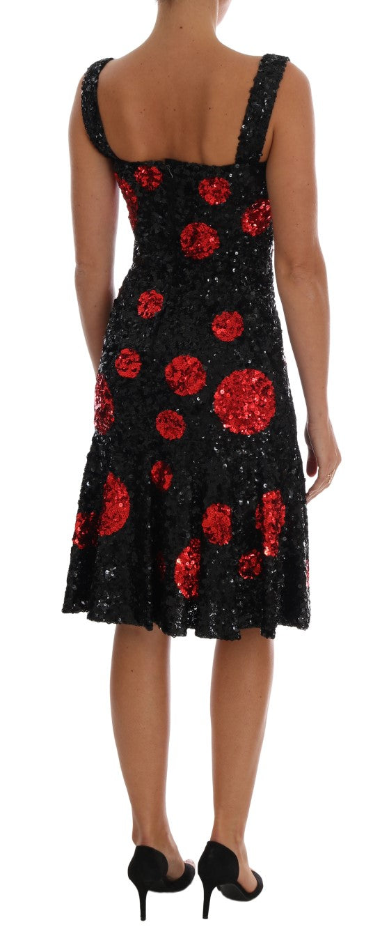 Robe droite à sequins à pois rouge noir