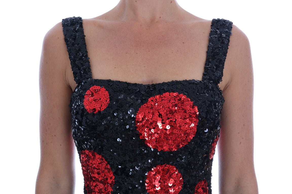 Robe droite à sequins à pois rouge noir