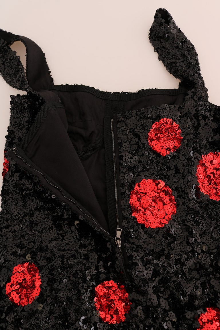 Robe droite à sequins à pois rouge noir