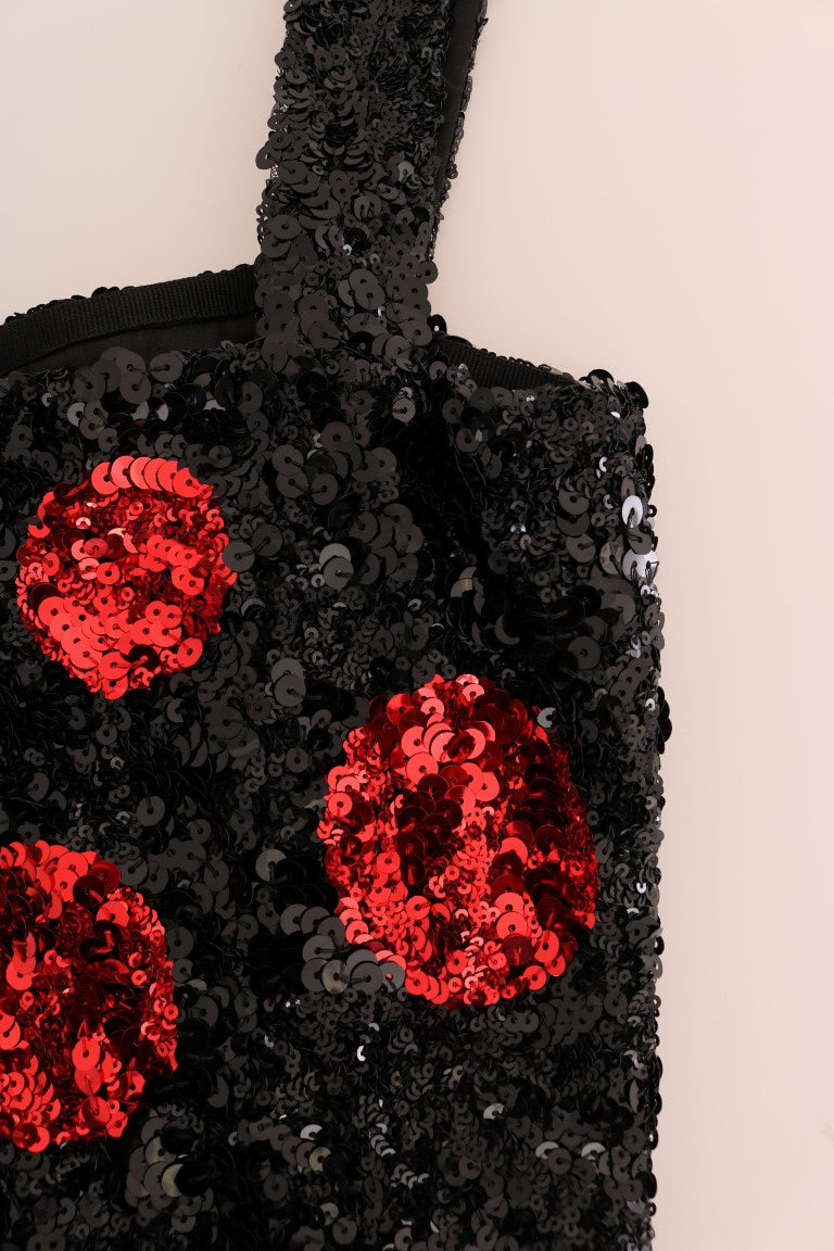 Robe droite à sequins à pois rouge noir