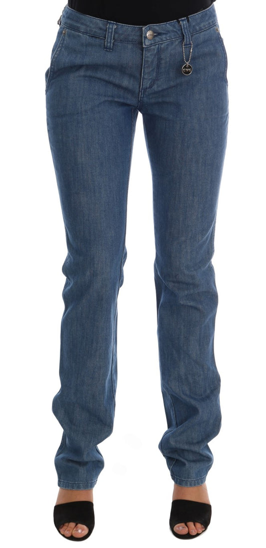 Jeans slim in denim di cotone lavaggio blu