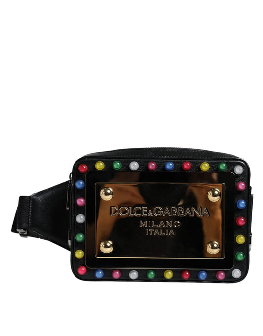 Dolce &amp; Gabbana – Gürteltasche mit LED-Logo aus schwarzem Leder