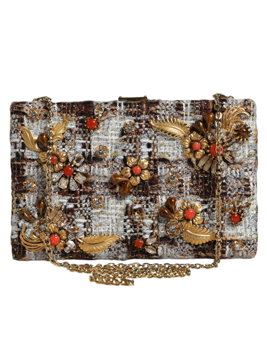 Dolce &amp; Gabbana – Mehrfarbige Clutch aus Tweed mit Blumenmuster, Umhängetasche