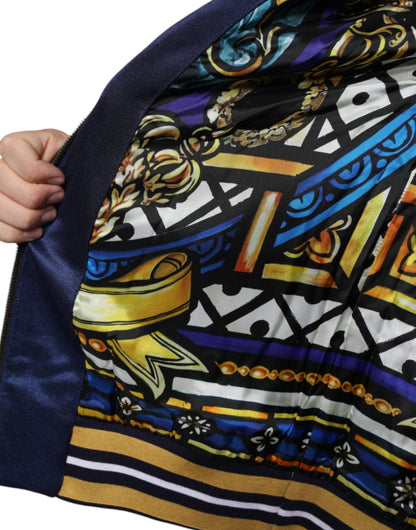 Dolce &amp; Gabbana – Blauer Pullover mit Bienenkönigs-Streifen und heraldischem Patch