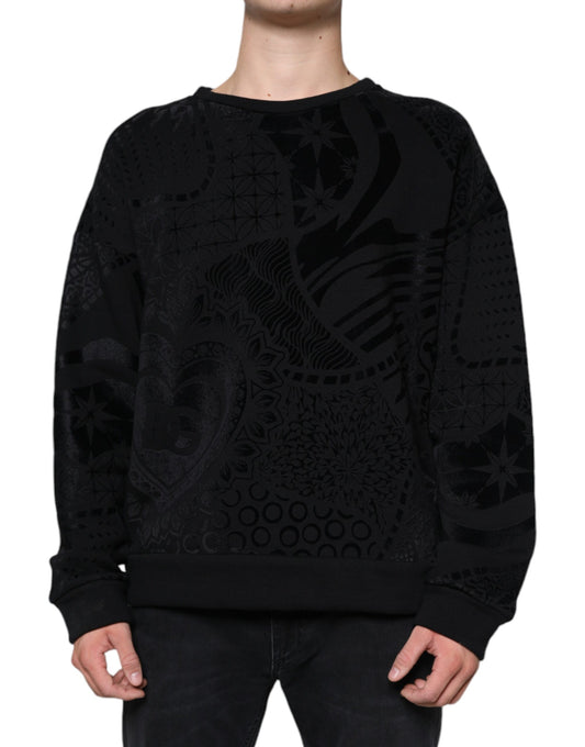 Dolce & Gabbana Black Printed Crew Neck Sweatshirt Sweater