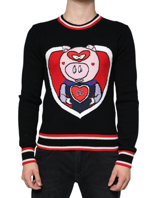 Dolce &amp; Gabbana – Pullover „Schweinchen des Jahres“ aus schwarzem Kaschmir