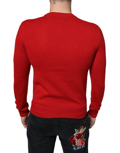 Dolce &amp; Gabbana Roter „I'm The King“-Sweatshirtpullover aus Wolle mit Rundhalsausschnitt