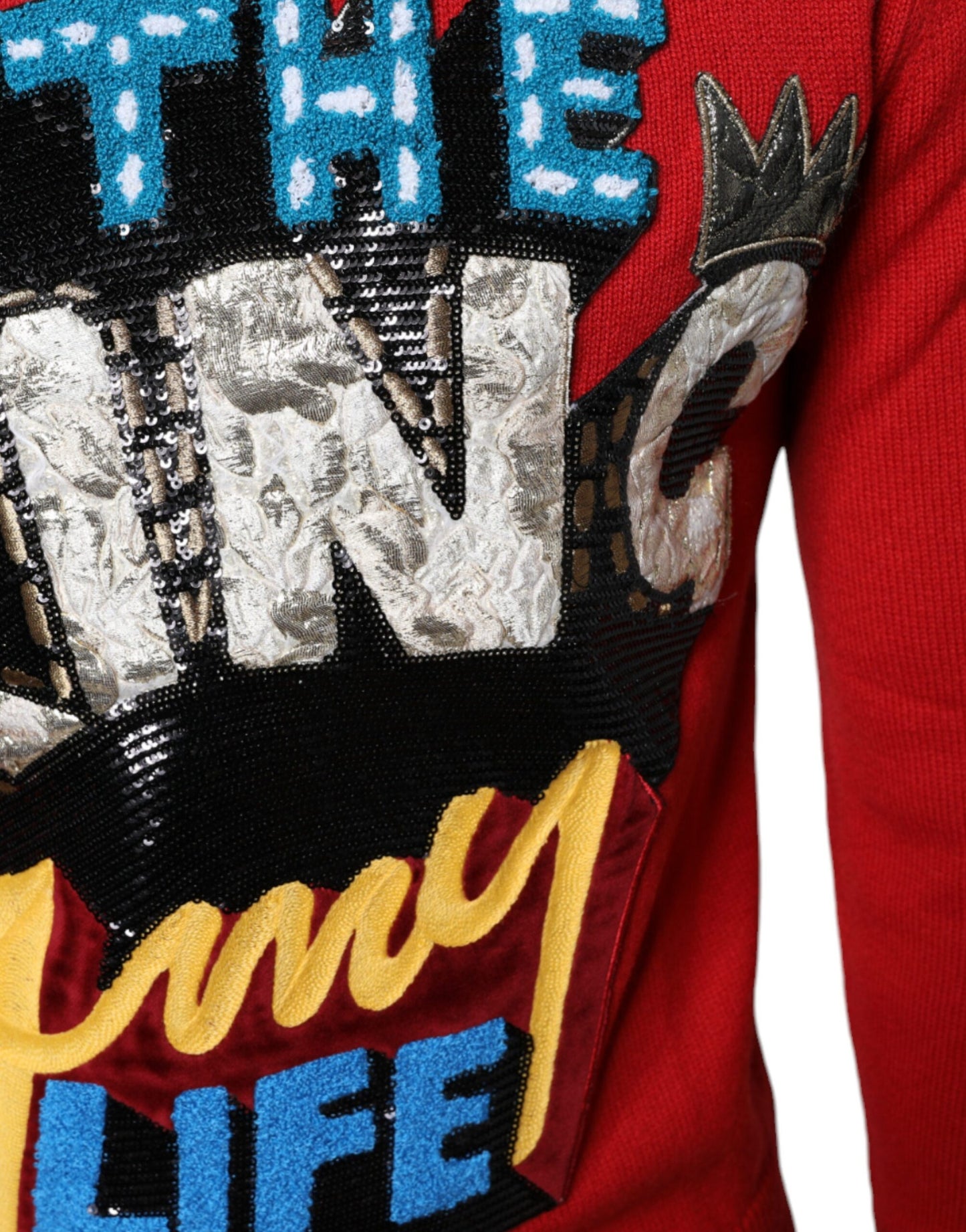 Dolce &amp; Gabbana Roter „I'm The King“-Sweatshirtpullover aus Wolle mit Rundhalsausschnitt