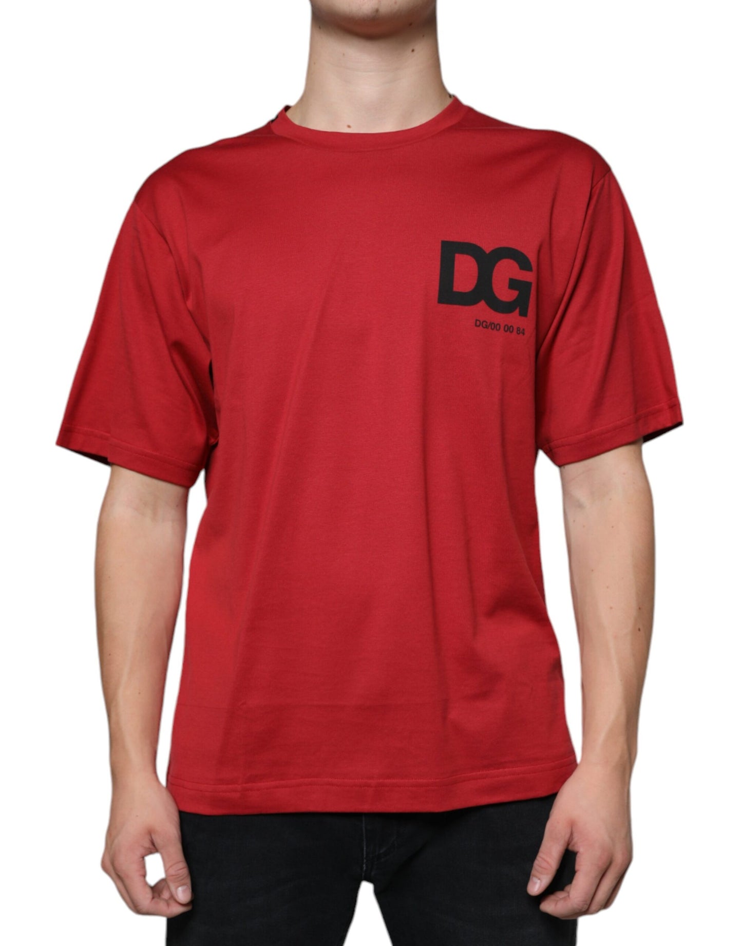 Dolce &amp; Gabbana – Rotes T-Shirt mit Rundhalsausschnitt und DG-Logo-Print aus Baumwolle