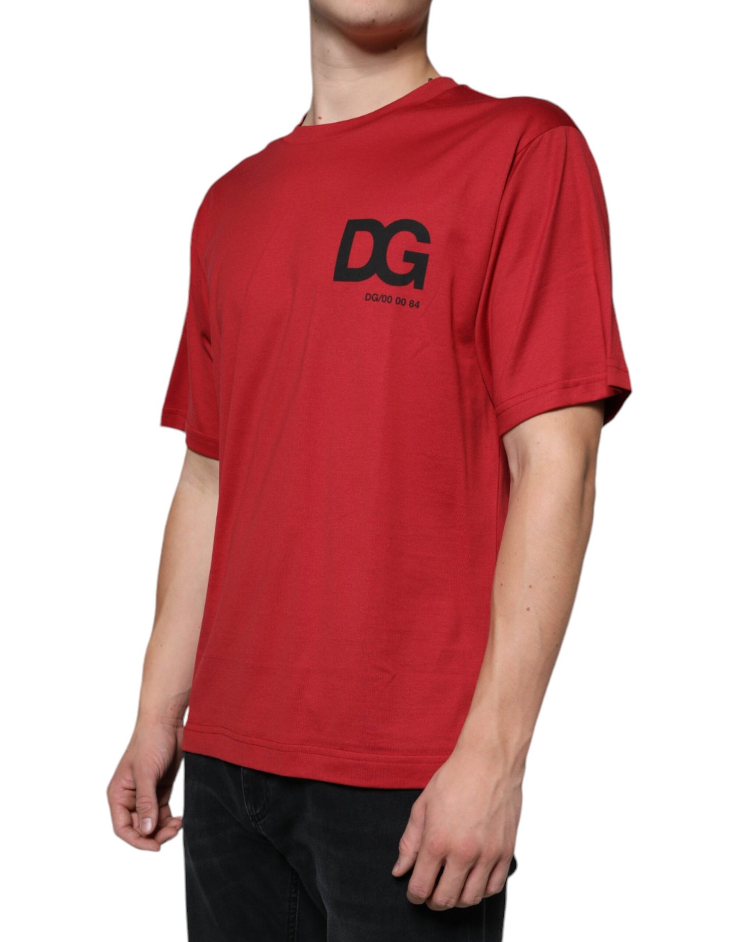 Dolce &amp; Gabbana – Rotes T-Shirt mit Rundhalsausschnitt und DG-Logo-Print aus Baumwolle