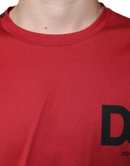 Dolce &amp; Gabbana – Rotes T-Shirt mit Rundhalsausschnitt und DG-Logo-Print aus Baumwolle